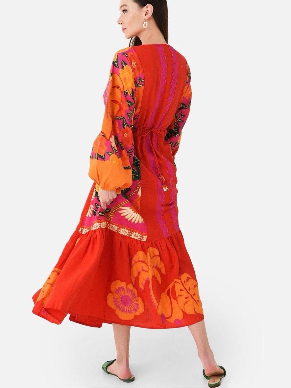 Farm Rio Embroidered Sunset Patchwork Maxi Dress Medium Tropical Parrots - Picture 3 of 7